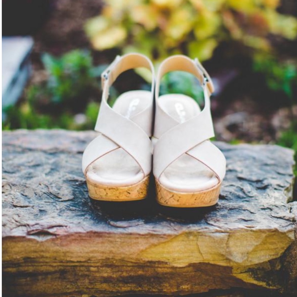 Nude Slingback Platform Cork Wedge Sandals - Picture 5 of 5